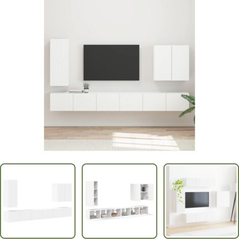 Armadi da TV -  Set di Mobiletto da TV a Parete Montaggio a parete 6 pcs Bianco