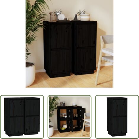 Armadi in legno -  Credenze 2 pz Nero 31,5x34x75 cm in Legno Massello di Pino