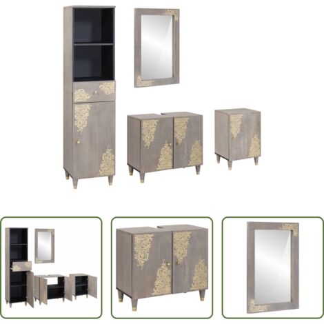 Armadi in legno -  Set di Armadi da Bagno 4 pcs Grigio Legno di mango massello