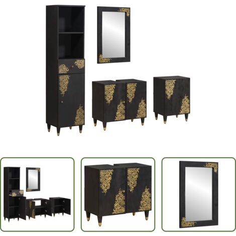 Armadi in legno -  Set di Armadi da Bagno 4 pcs Nero Legno di mango massello