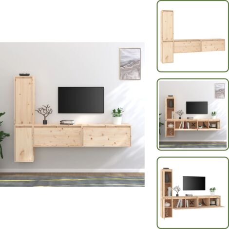 Armadi in pino - vidaXL Mobili Porta TV 4 pz in Legno Massello di Pino - Armadi per muri
