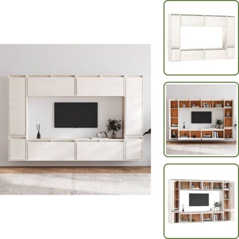 Armadi in pino - vidaXL Mobili TV 8 pz Bianchi in Legno Massello di Pino - Armadi per casa