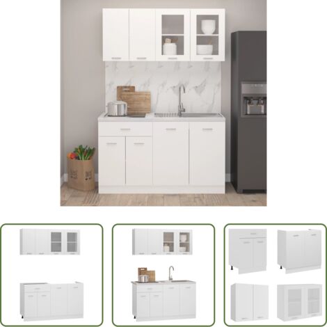 Armadi in truciolato -  Set Armadi da Cucina 4 pz Lyon Bianco in Truciolato