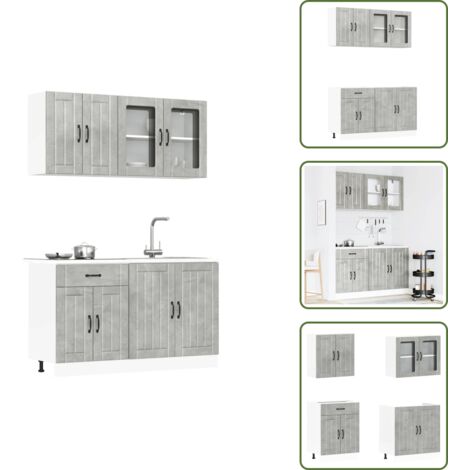 Armadi in truciolato - vidaXL Set Mobili da Cucina 4 pz Lucca Grigio Cemento in Truciolato - Armadi con ante in vetro