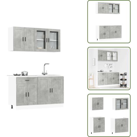 Armadi in truciolato - vidaXL Set Mobili da Cucina 4 pz Porto Grigio Cemento in Truciolato - Armadi con scomparti