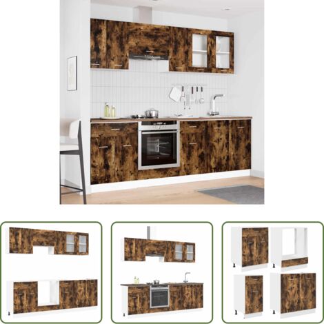 Armadi moderni -  Set di mobili da cucina con cassetto Lyon 8 pcs Rovere fumo