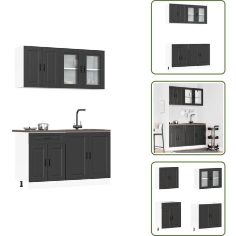 Armadi per cucina - vidaXL Set Mobili da Cucina 4 pz Porto Neri Legno Multistrato - Armadi con ante in vetro