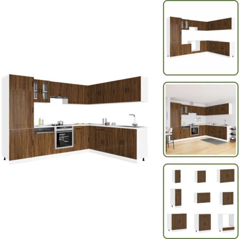 Armadi per forno - vidaXL Set Mobili da Cucina 14 pz Kalmar Rovere Marrone in Truciolato - Mobili da cucina in legno