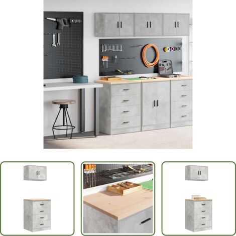 Armadi per officina -  Armadi da Garage 2 pz Grigio Cemento in Legno Multistrato