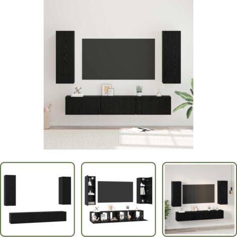 Armadi per TV -  Set mobile TV 5 pcs Rovere Nero Legno multistrato