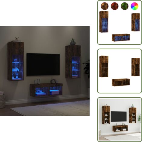 Armadi TV a parete - vidaXL Mobili TV a Muro 4pz con Luci LED Rovere Fumo - Armadi TV