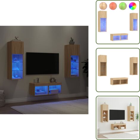 Armadi TV a parete - vidaXL Mobili TV a Muro 4pz con Luci LED Rovere Sonoma - Armadi portaoggetti