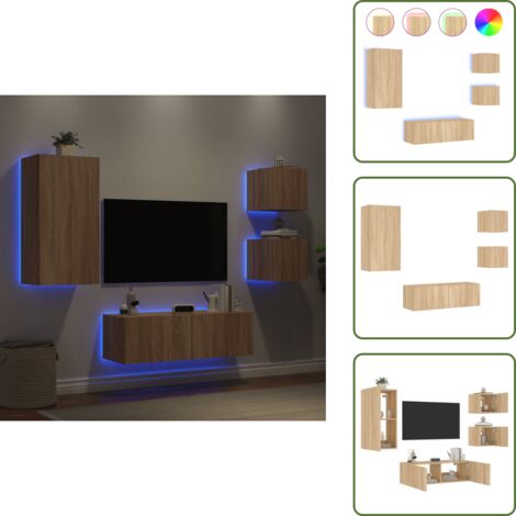 Armadi TV a parete - vidaXL Mobili TV a Muro 4pz con Luci LED Rovere Sonoma - Armadi TV