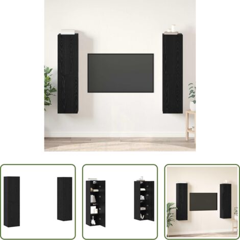 Armadi tv -  Set mobile TV Montaggio a parete Rovere Nero Legno multistrato