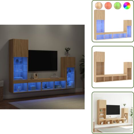 Armadi TV - vidaXL Mobili TV a Muro con LED 4pz Rovere Sonoma Legno Multistrato - Armadi a muro