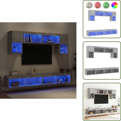 Armadi TV - vidaXL Mobili TV a Muro con LED 6pz Grigio Cemento Legno Multistrato - Armadi a muro