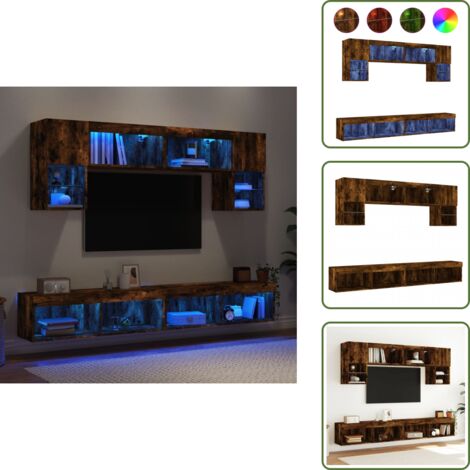 Armadi TV - vidaXL Mobili TV a Muro con LED 6pz Rovere Fumo in Legno Multistrato - Armadi a muro