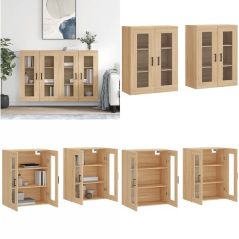 Armadietti a Parete 2 pz Rovere Sonoma in Legno Multistrato - Armadietto a parete - Armadietto in legno
