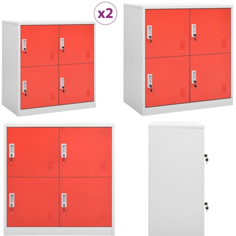 Armadietti Chiavi 2pz Grigio Chiaro Rosso 90x45x92,5cm Acciaio - Armadietto con serratura - Armadietto in acciaio