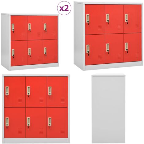 Armadietti Chiavi 2pz Grigio Chiaro Rosso 90x45x92,5cm Acciaio - Armadietto in acciaio - Armadietto per scarpe
