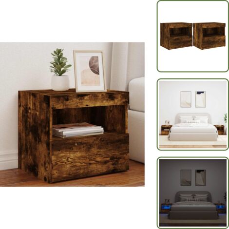 Armadietti con luce rgb - vidaXL Comodini con Luci LED 2pz Rovere Fumo 50x40x45 cm - Comodini in legno