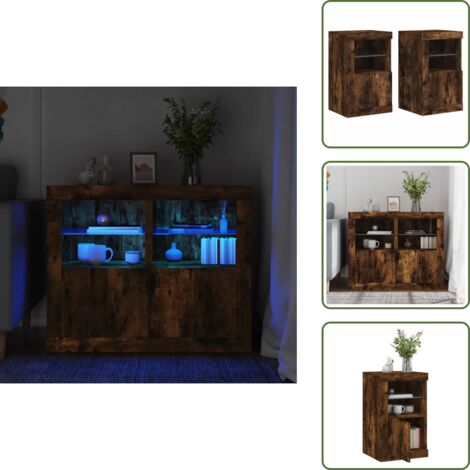 Armadietti con luci rgb - vidaXL Armadietti con Luci LED 2pz Rovere Fumo in Legno Multistrato - Armadietti con anta flessibile