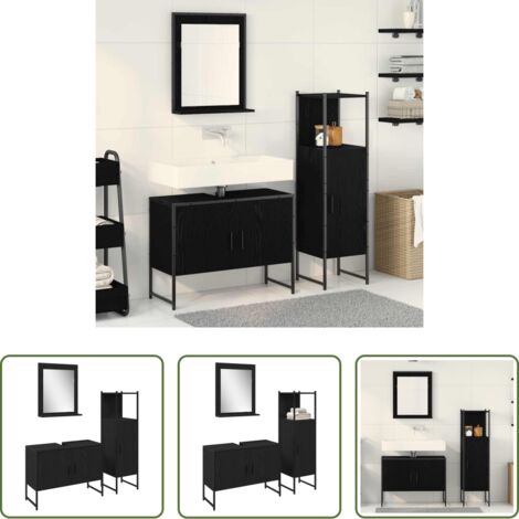 Armadietti da bagno -  Set di mobili per il bagno 3 pcs Nero Legno multistrato