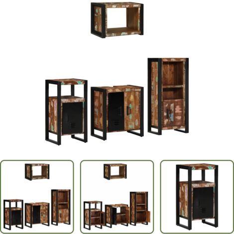Armadietti da bagno -  Set di mobili per il bagno 4 pcs Legno Recuperato Massello