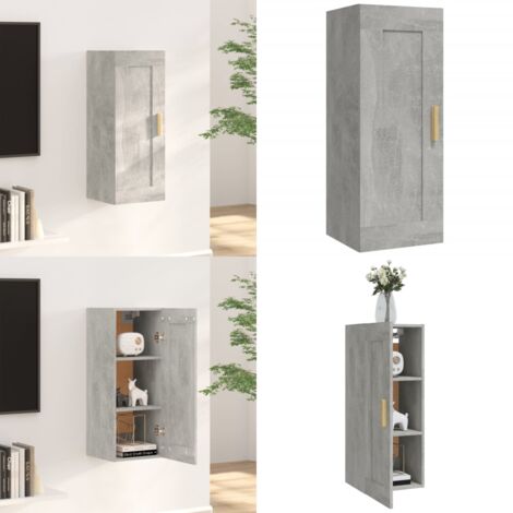 Armadietto a Muro Grigio Cemento 35x34x90 cm Legno Multistrato - Armadietto portaoggetti - Armadietto in legno multistrato