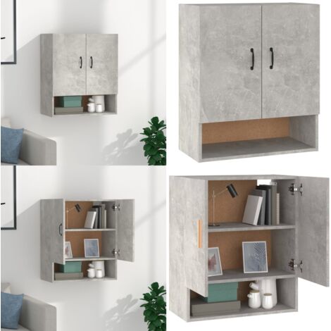 Armadietto a Muro Grigio Cemento 60x31x70 cm Legno Multistrato - Armadietto pensile - Armadietto in legno multistrato