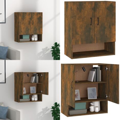 Armadietto a Muro Rovere Fumo 60x31x70 cm in Legno Multistrato - Armadietto pensile - Armadietto in legno