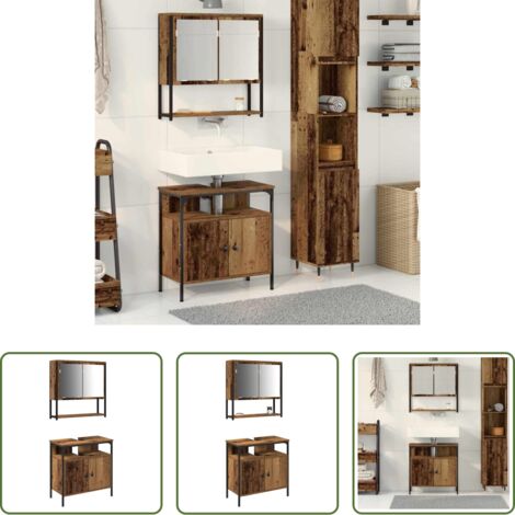 Armadietto a parete -  Set di mobili per il bagno 2 pcs Marrone Legno multistrato