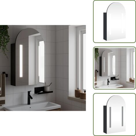 Armadietto a parete - vidaXL Armadietto Bagno con Specchio e LED ad Arco Nero 42x13x70 cm - Armadietto con ripiani regolabili