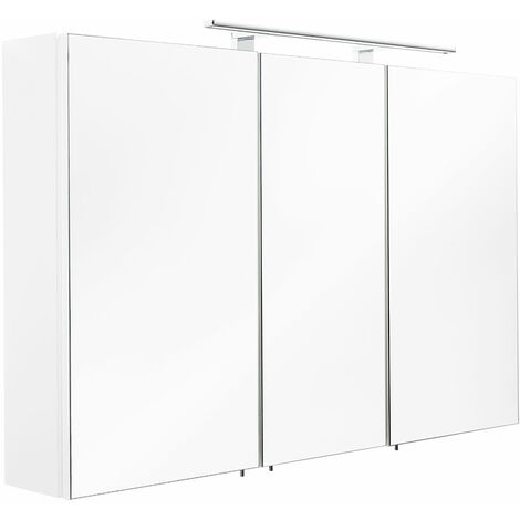 Armadietto a specchio 110x68x16cm con barra a LED in bianco opaco - bianco
