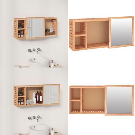 Armadietto a Specchio 80x17x34 cm in Legno Massello di Noce - Armadietto da bagno - Armadietto in legno