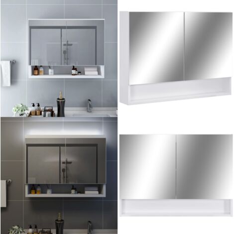 Armadietto a Specchio con LED Bianco 80x15x60 cm in MDF - Armadietto con specchio - Armadietto con LED