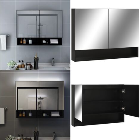 Armadietto a Specchio con LED Nero 80x15x60 cm in MDF - Armadietto a specchio - Armadietto da trucco