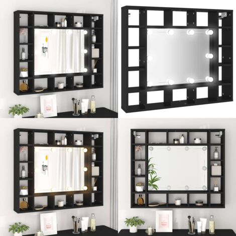 Armadietto a Specchio con LED Nero 91x15x76,5 cm - Armadietto per trucco - Armadietto con LED