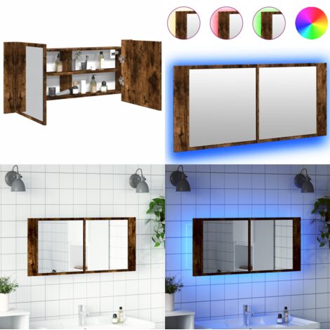 Armadietto a Specchio con LED Rovere Fumo 100x12x45 cm - Armadietto con luce RGB - Armadietto per trucco