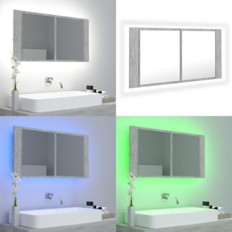 Armadietto a Specchio con Luci LED Grigio Cemento in Acrilico - Luce LED - Specchio acrilico