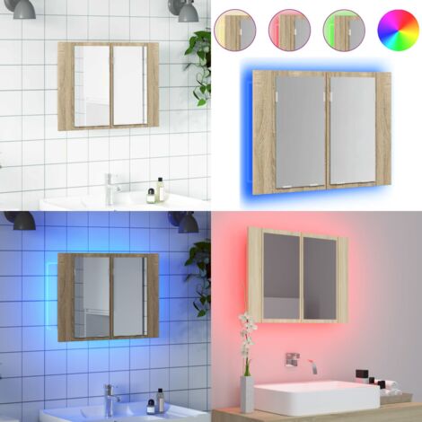 Armadietto a Specchio con Luci LED Rovere Sonoma in Acrilico - Luce LED - Specchio acrilico