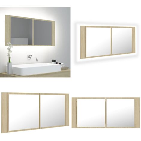 Armadietto a Specchio con Luci LED Rovere Sonoma in Acrilico - Luce LED - Specchio acrilico