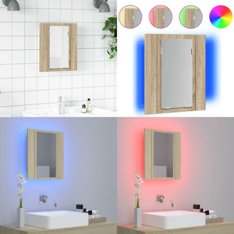 Armadietto a Specchio con Luci LED Rovere Sonoma in Acrilico - Luce LED - Specchio acrilico