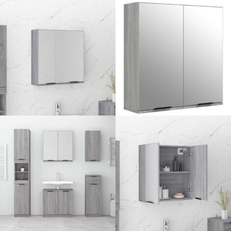 Armadietto a Specchio da Bagno Grigio Sonoma 64x20x67 cm - Armadietto a specchio - Armadietto da bagno grigio
