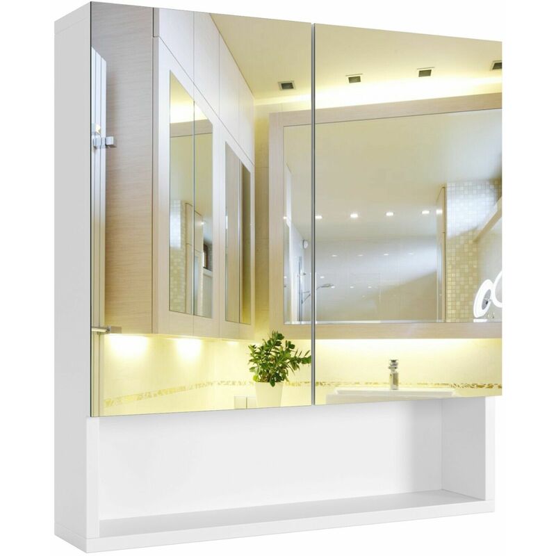 Yaheetech Armadietto/Mobiletto Bagno Sospeso Bianco Cucina Salvaspazio Pensile da Parete con 2