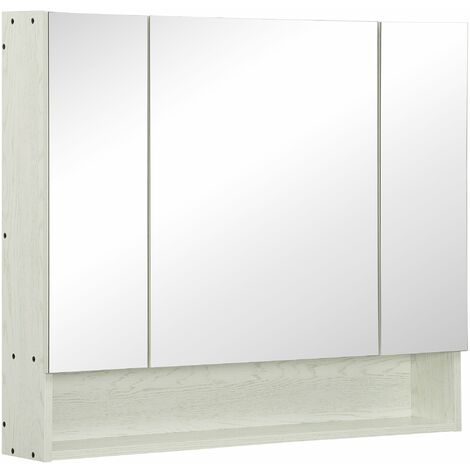 Armadietto a Specchio per Bagno con Ripiani Regolabili 3 Porte e Mensola 90x15x75 cm Bianco