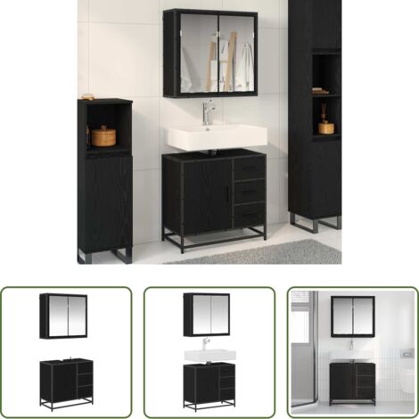 Armadietto a specchio -  Set di mobili per il bagno 2 pcs Rovere nero Legno multistrato