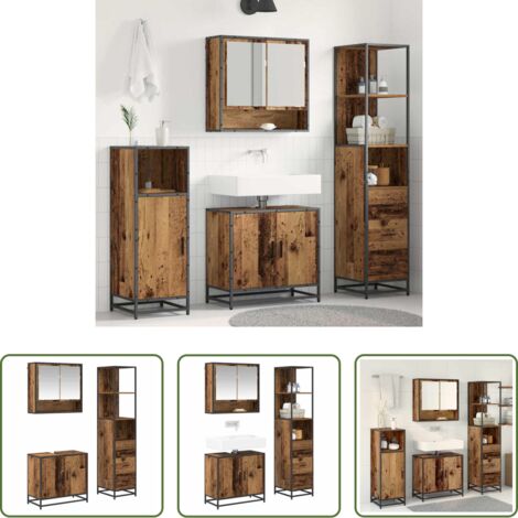 Armadietto a specchio -  Set di mobili per il bagno con cassetto 3 pcs Legno vecchio