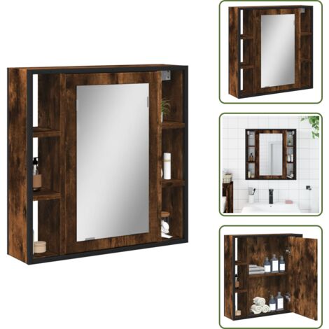 Armadietto a specchio - vidaXL Mobile Bagno Specchio Rovere Fumo 60x16x60 cm Legno Multistrato - Armadietto in legno