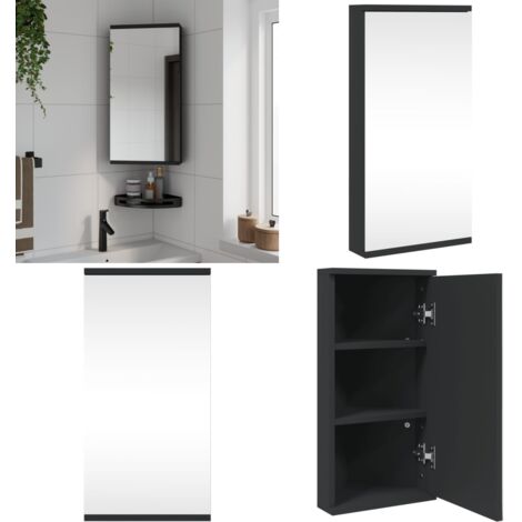 Armadietto Angolare con Specchio da Bagno Nero 30x24x60 cm - Specchio da bagno - Armadietto da bagno